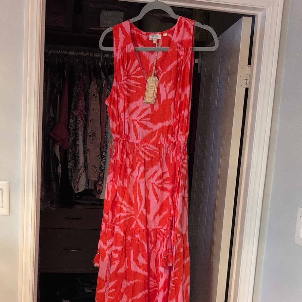 Fat Face Red and Pink Tiered Beach Dress